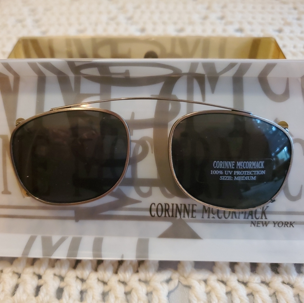 Vtg Corinne McCormack Round Polarized Clip-on Sunglasses W Case Sz Medium - New!